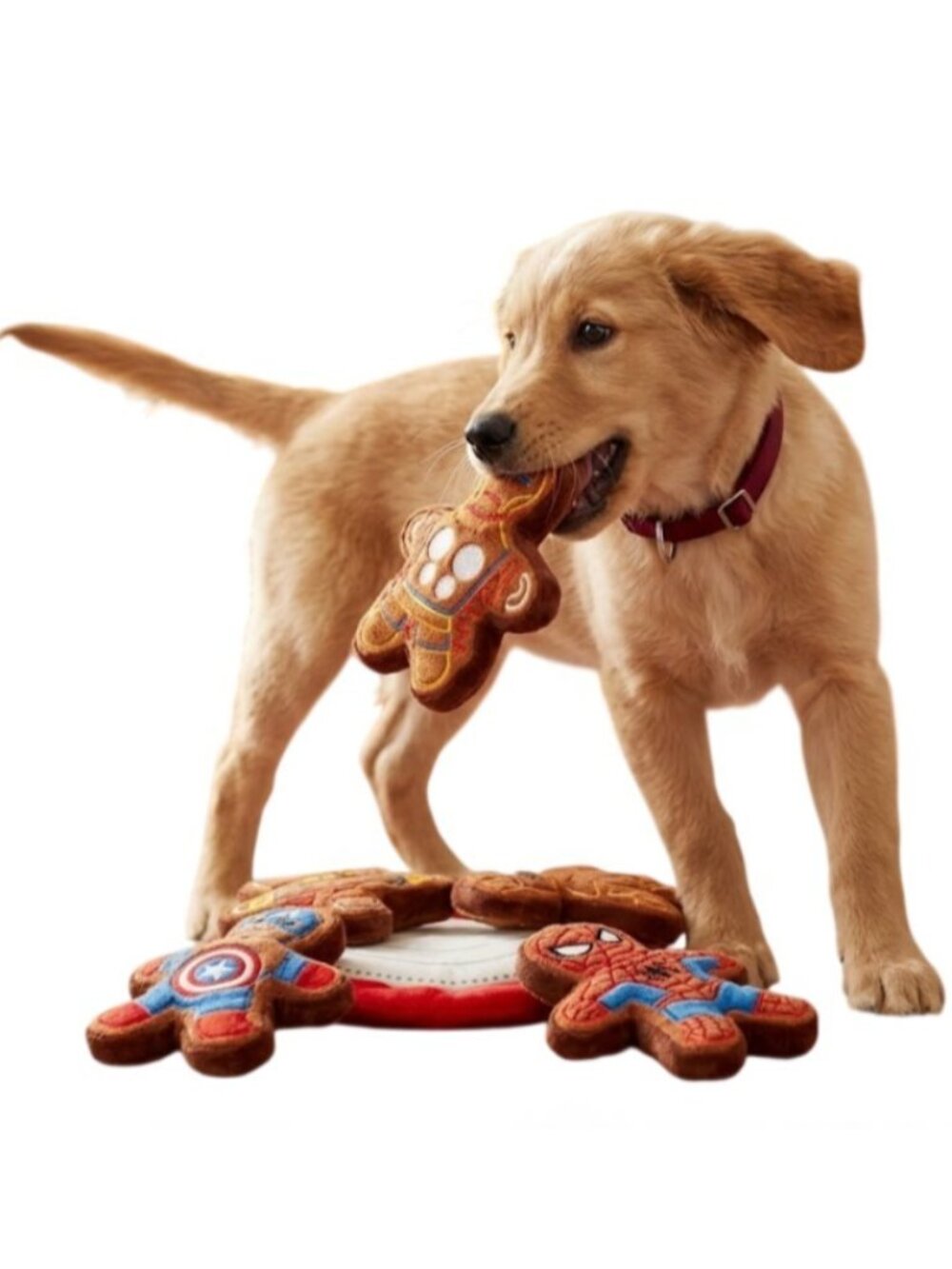 Marvel Holiday Heroes Gingerbread Cookie Plate Plush Dog Toy Set 5pc Chewy NEW
